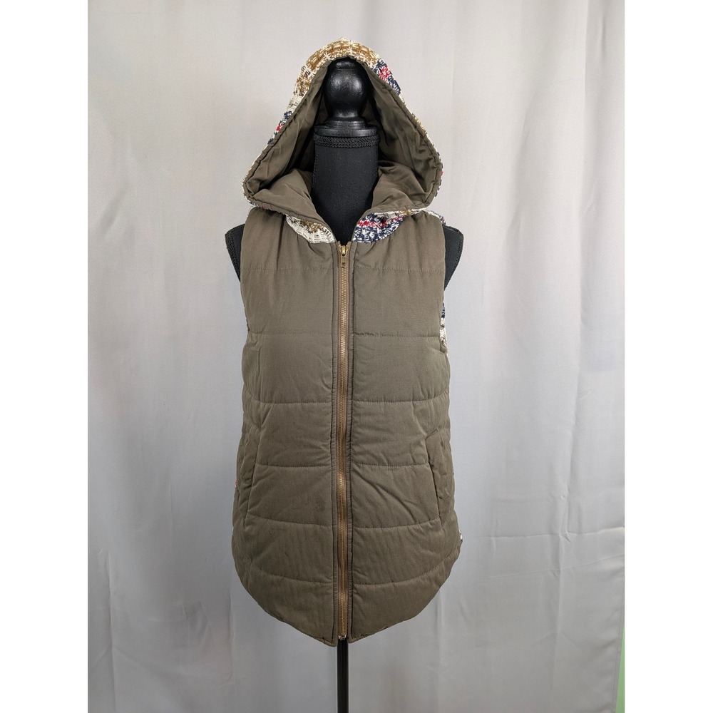 Oddi Puffer Vest Womens Small Olive Green Mixed Media Knit